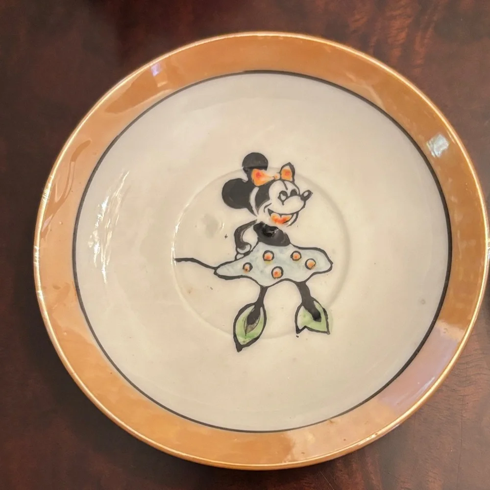 Vintage Antique 30’s or 40’s Disney Mickey & Minne Mouse Lusterware Set 6 Pieces